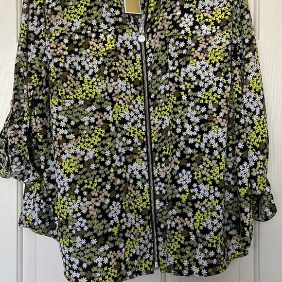 Michael Kors Floral Print Zip Shirt Top - Picture 3 of 6